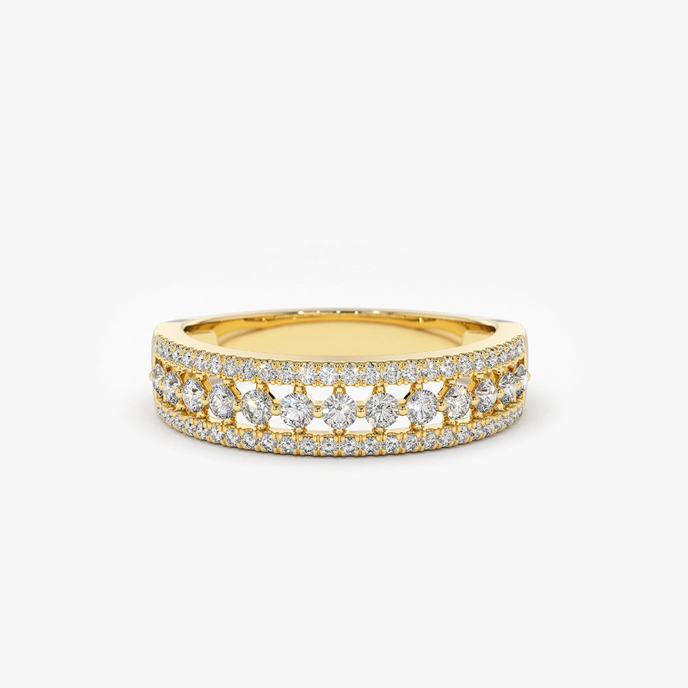 OBFJ1957 - 14k Triple Row Diamond Wedding Ring 1