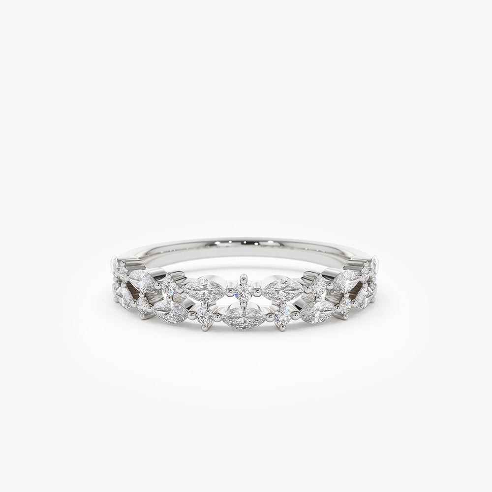OBFJ1947 - 14k Double Row Alternating Marquise Round Diamond Ring 9