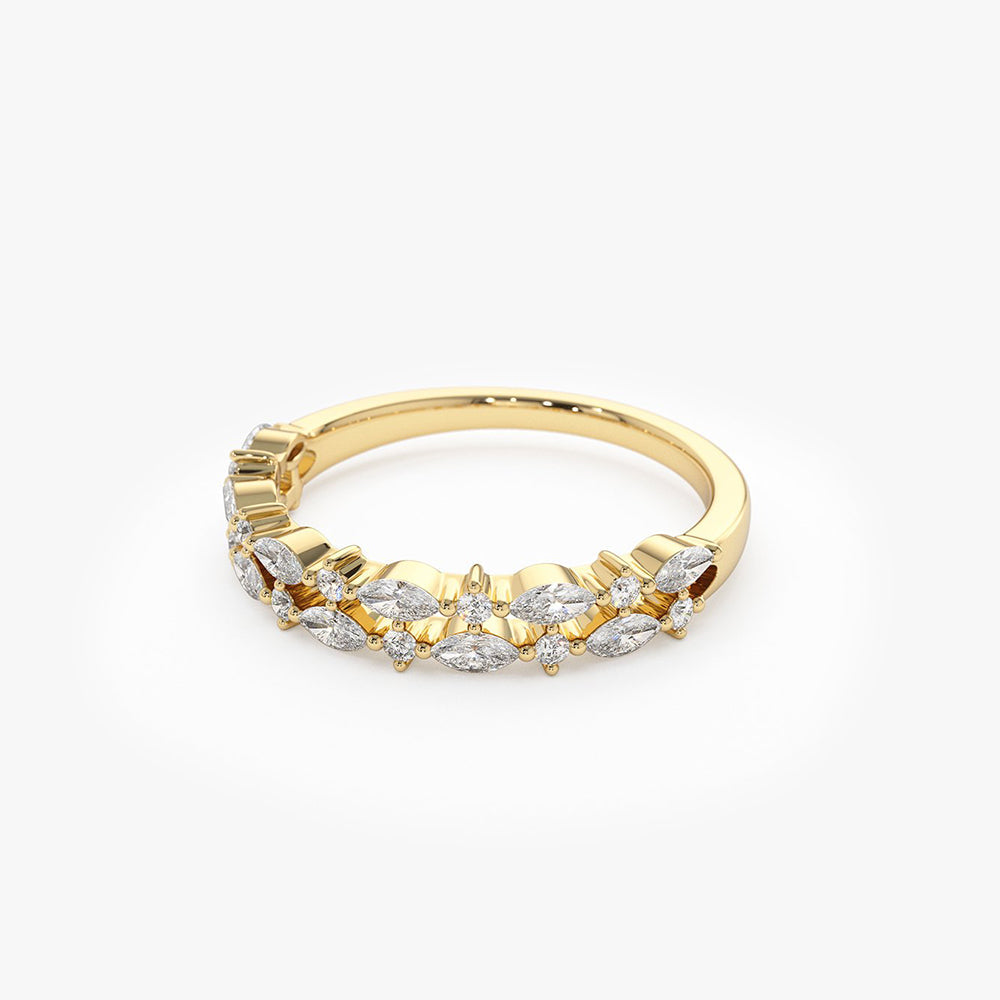 OBFJ1947 - 14k Double Row Alternating Marquise Round Diamond Ring 10