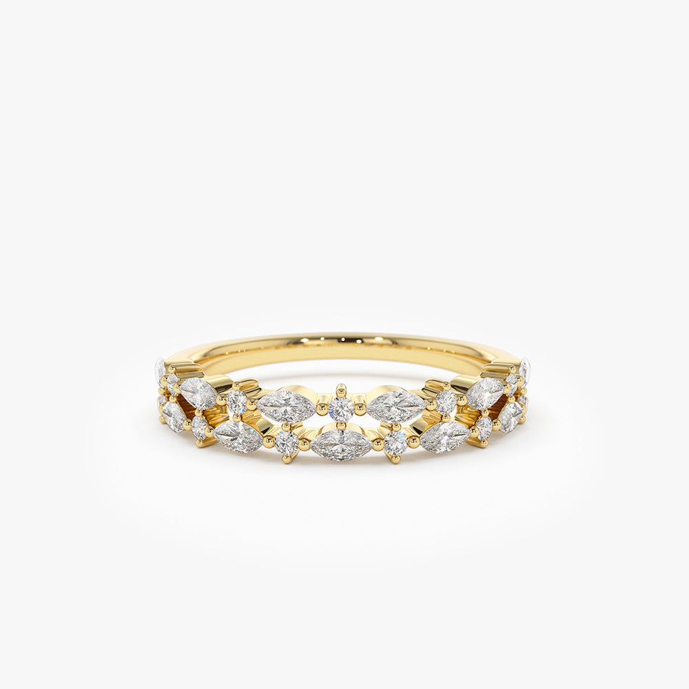 OBFJ1947 - 14k Double Row Alternating Marquise Round Diamond Ring 1