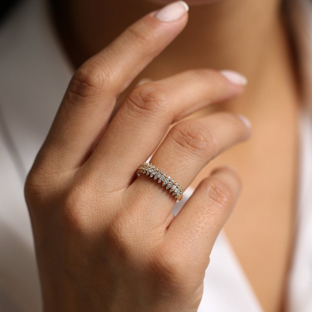 OBFJ1990 - 14k Half Eternity Round Diamond Spike Ring 3