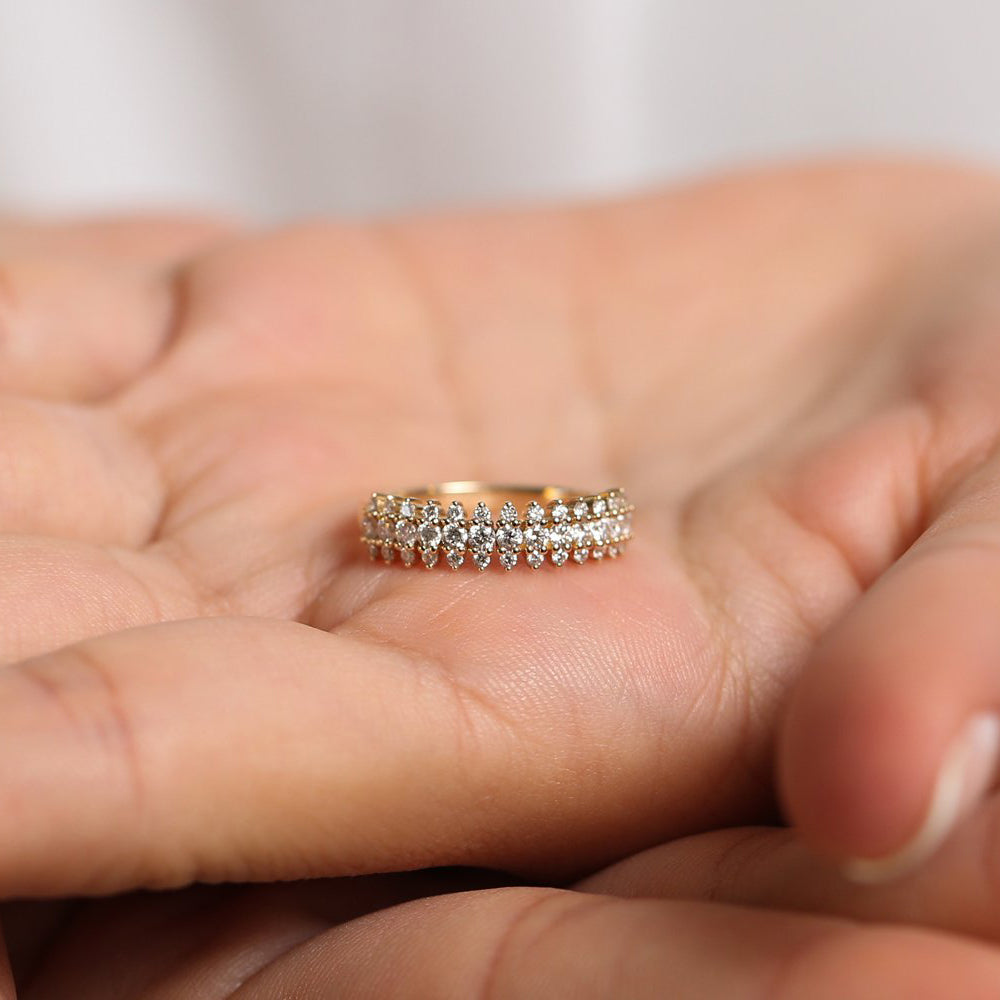 OBFJ1990 - 14k Half Eternity Round Diamond Spike Ring 2