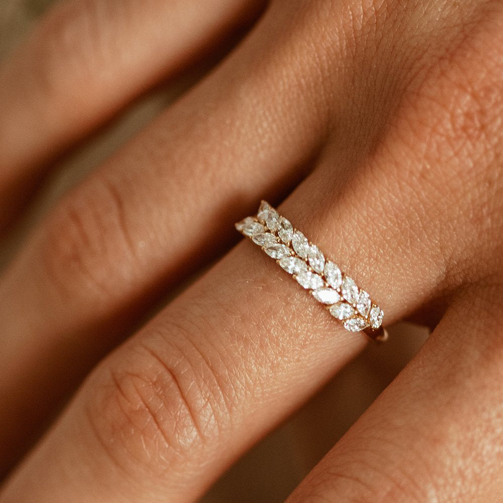 OBFJ2070 - 14k Half Eternity Two Rows Marquise Diamond Band 3