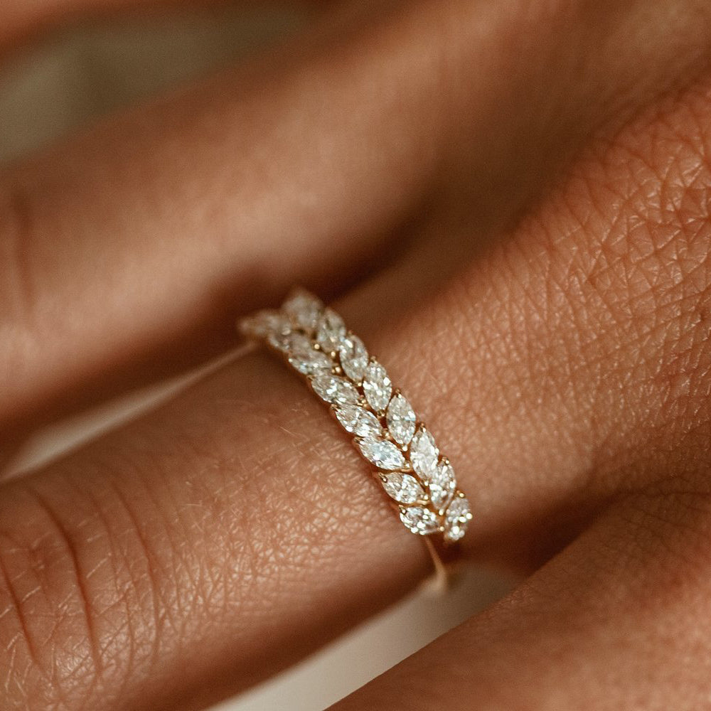 OBFJ2070 - 14k Half Eternity Two Rows Marquise Diamond Band 2