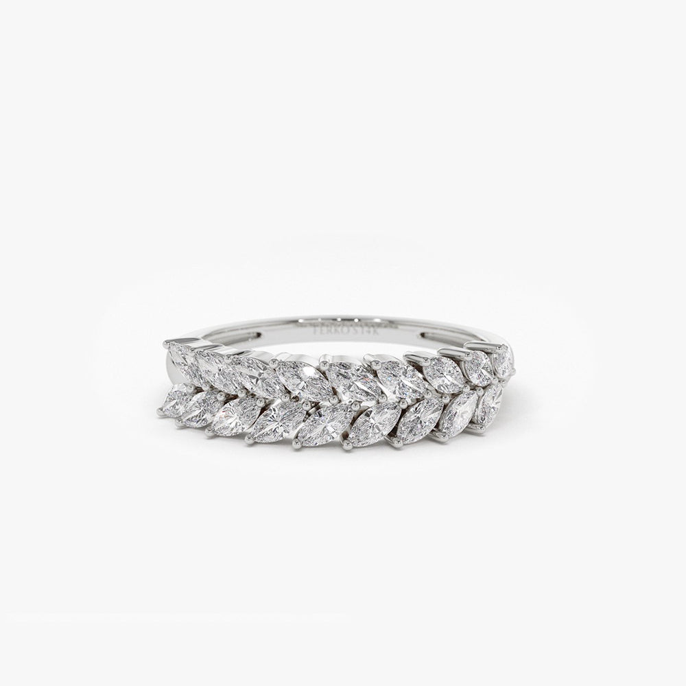 OBFJ2070 - 14k Half Eternity Two Rows Marquise Diamond Band 6