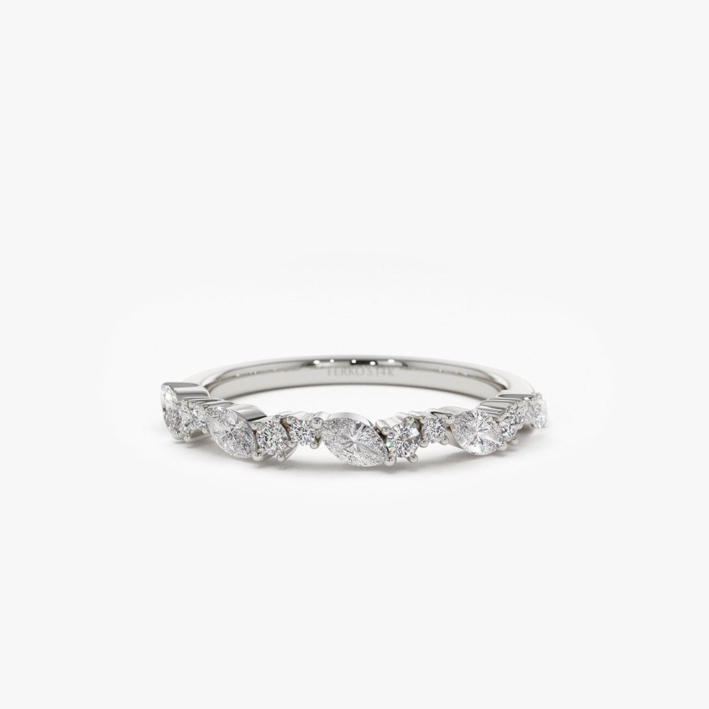 OBFJ1953 - 14k Marquise Cluster Stackable Wedding Ring 8