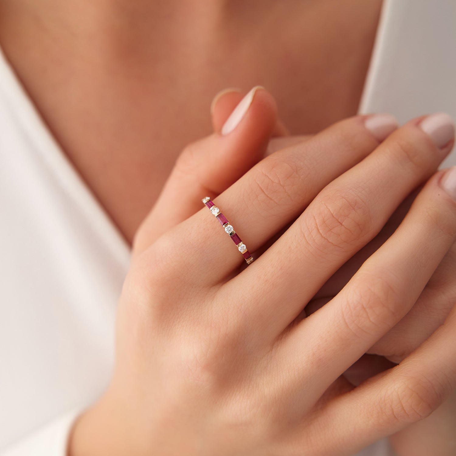 OBFJ2004 - 14k Ruby Baguette and Diamond Stackable Wedding Ring 3