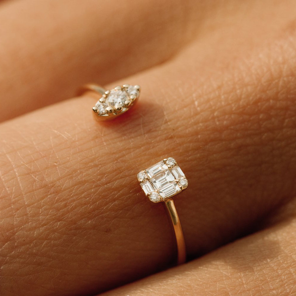 OBFJ2023 - 14K Gold Diamond Baguette Cuff Ring 2