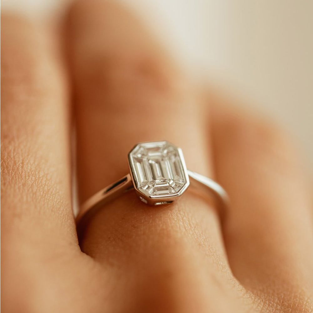 OBFJ1991 - 14k Emerald Cut Illusion Mosaic Solitaire Engagement Ring 3