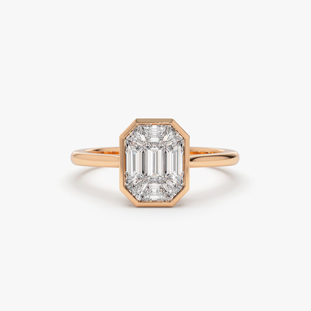 OBFJ1991 - 14k Emerald Cut Illusion Mosaic Solitaire Engagement Ring 7
