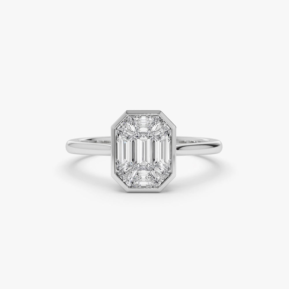 OBFJ1991 - 14k Emerald Cut Illusion Mosaic Solitaire Engagement Ring 1