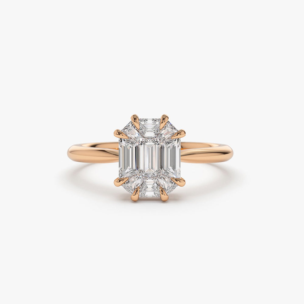 OBFJ1992 - 14k Double Claw Step Cut Illusion Solitaire Engagement Ring 7