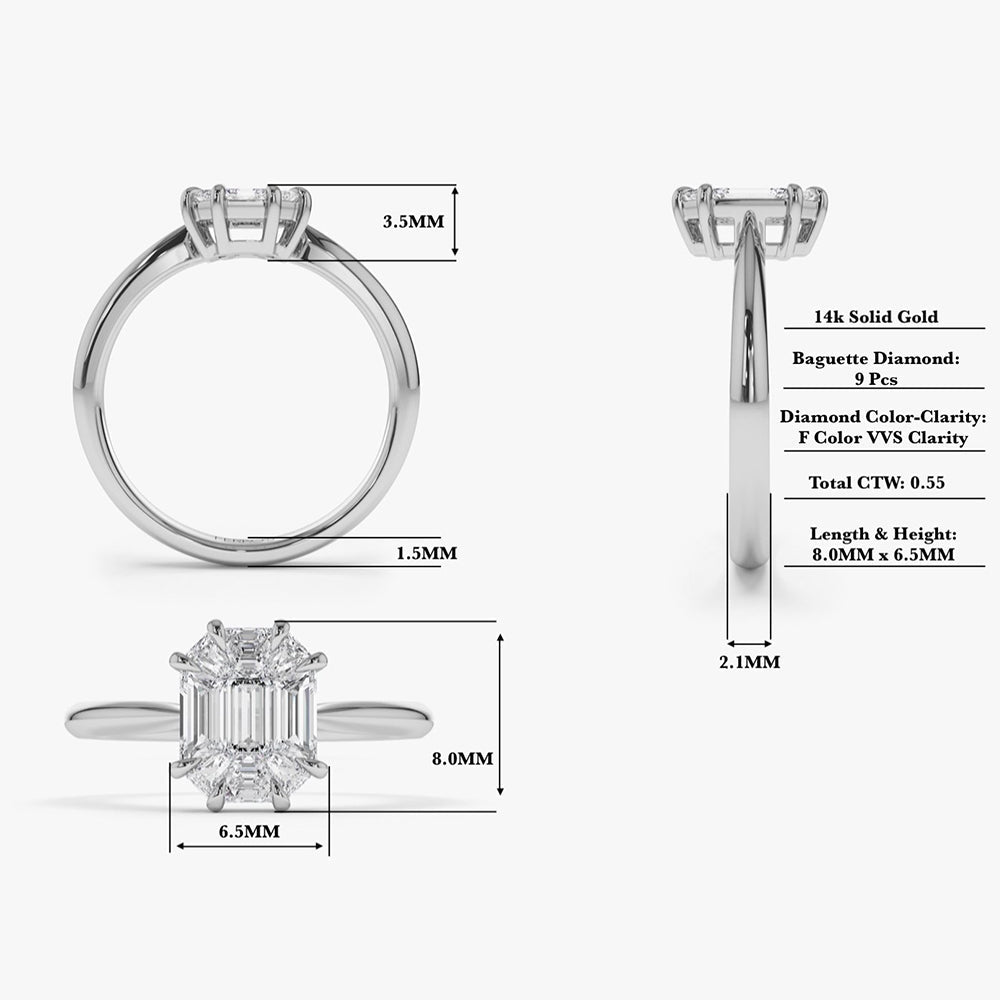 OBFJ1992 - 14k Double Claw Step Cut Illusion Solitaire Engagement Ring 5