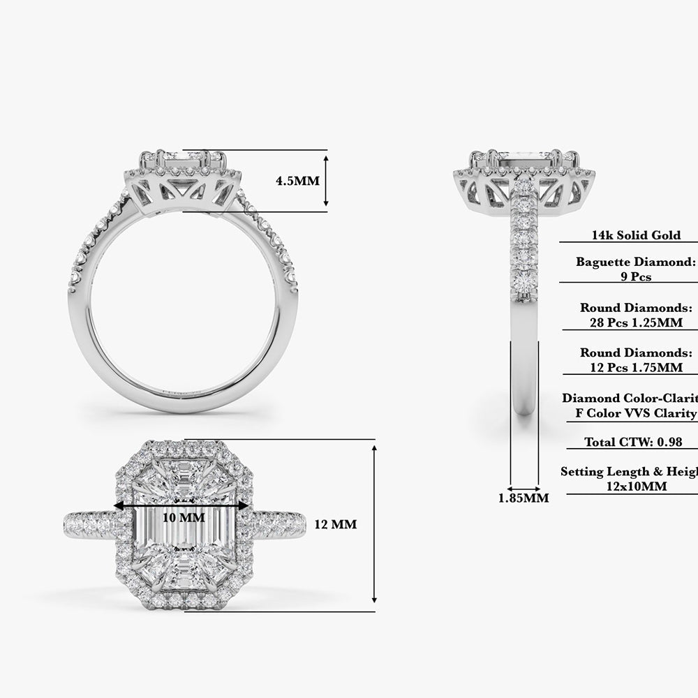 OBFJ1993 - 14k Emerald Cut Illusion Halo Setting Engagement Ring 5