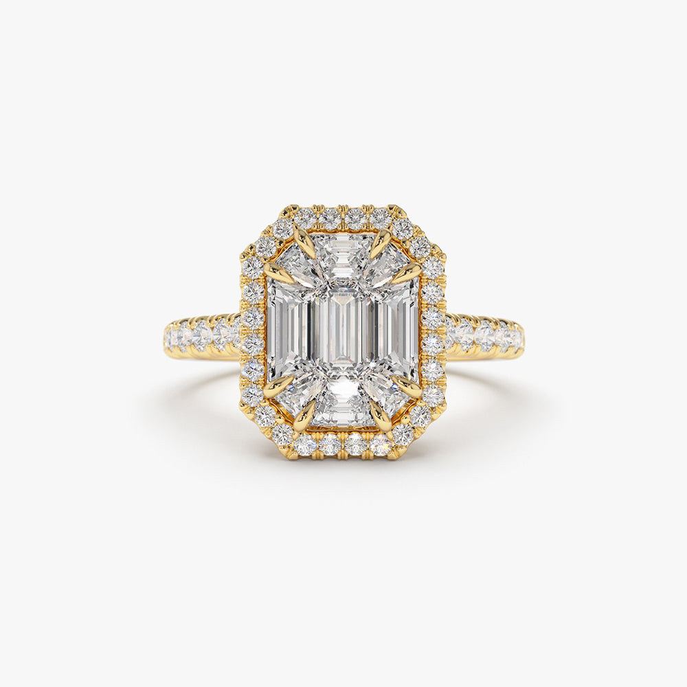 OBFJ1993 - 14k Emerald Cut Illusion Halo Setting Engagement Ring 6
