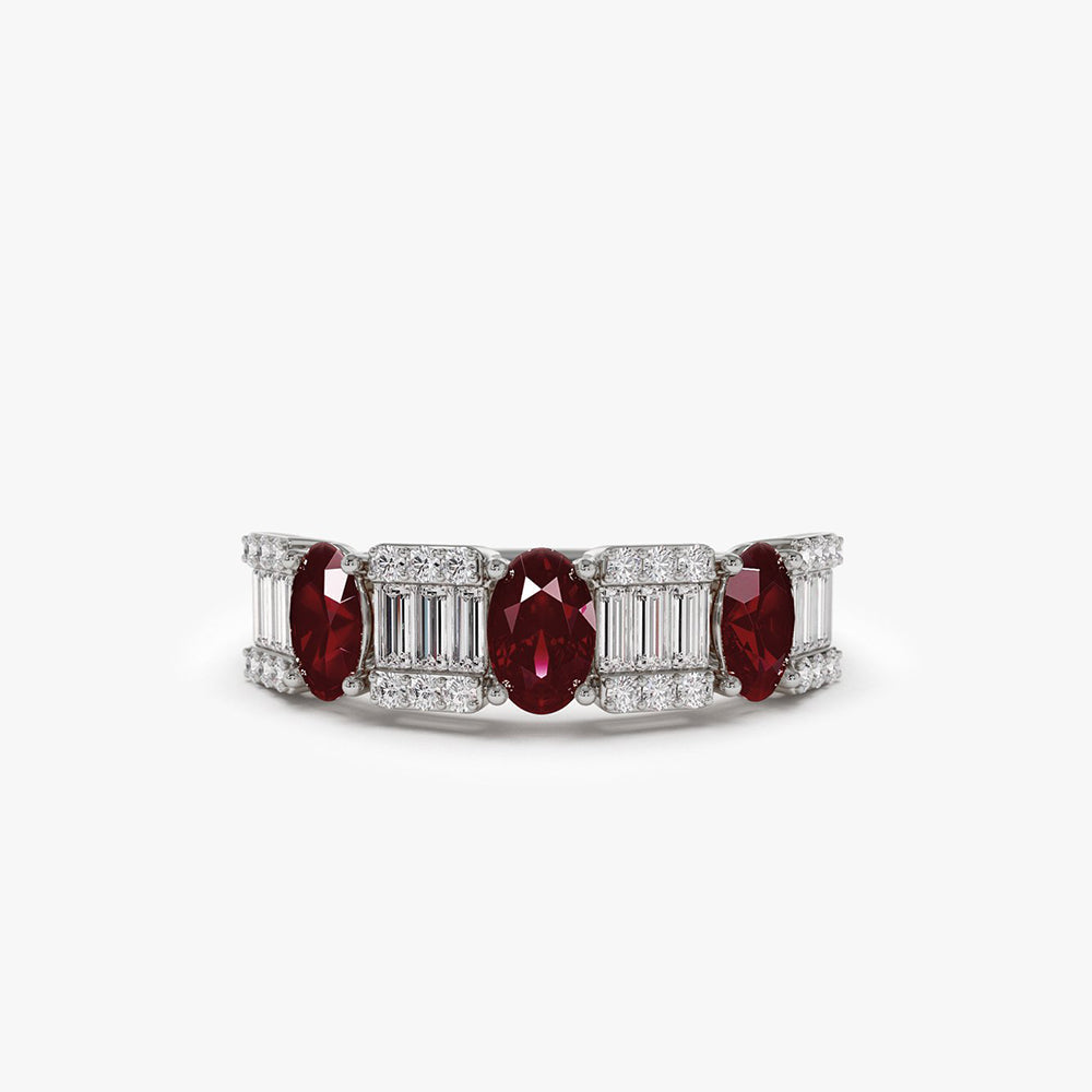 OBFJ2043 - 14K Baguette & Round Diamond with Genuine Ruby Ring 5