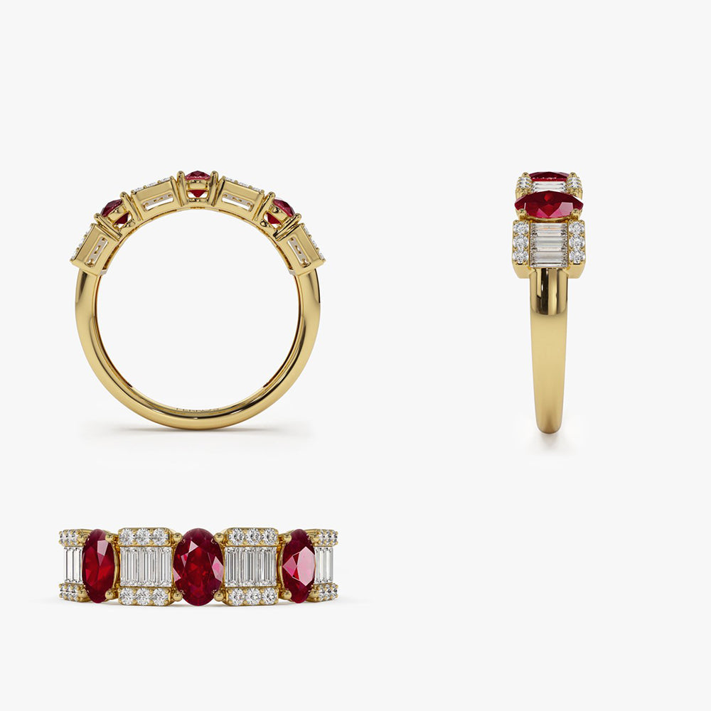 OBFJ2043 - 14K Baguette & Round Diamond with Genuine Ruby Ring 8