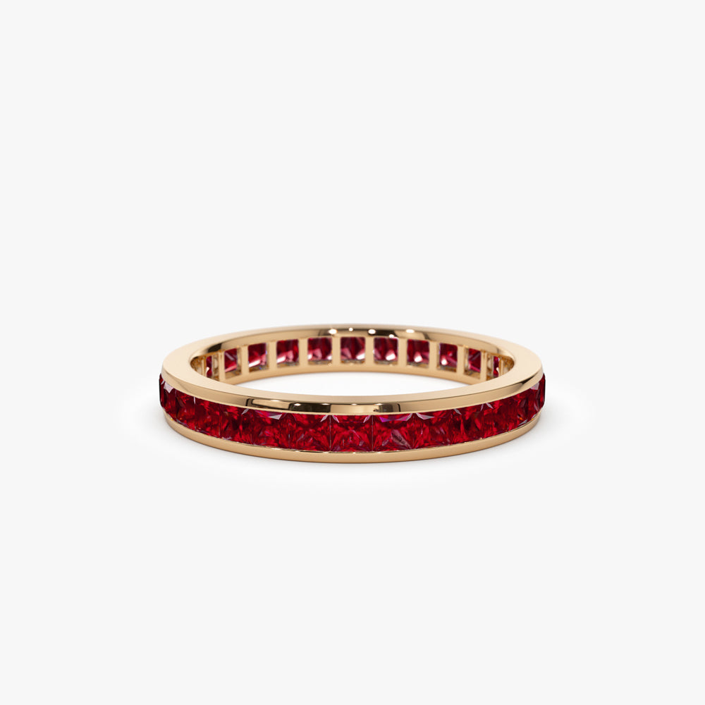 OBFJ2082 - 14k Gold Full Eternity Princess Cut Ruby Ring 5