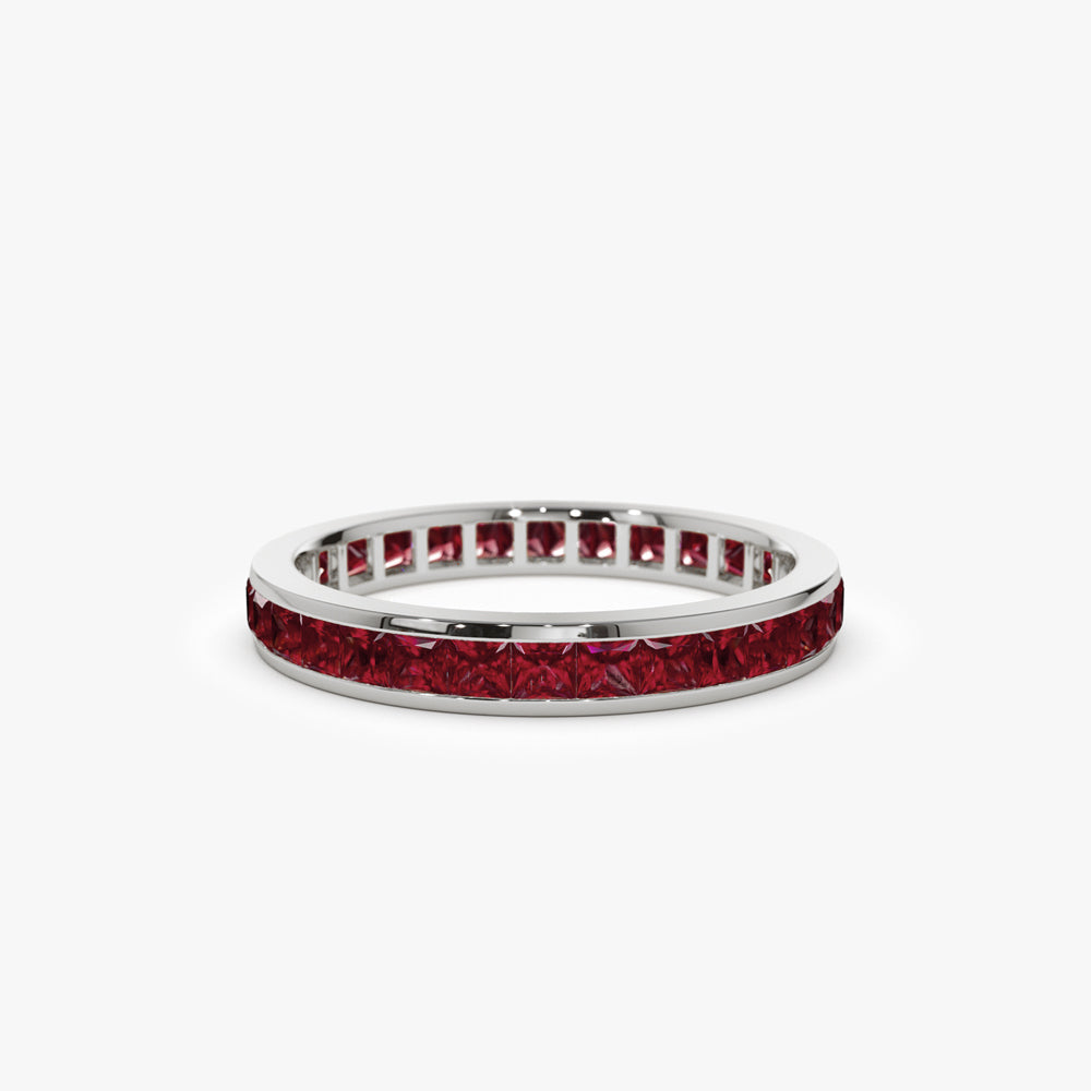 OBFJ2082 - 14k Gold Full Eternity Princess Cut Ruby Ring 6