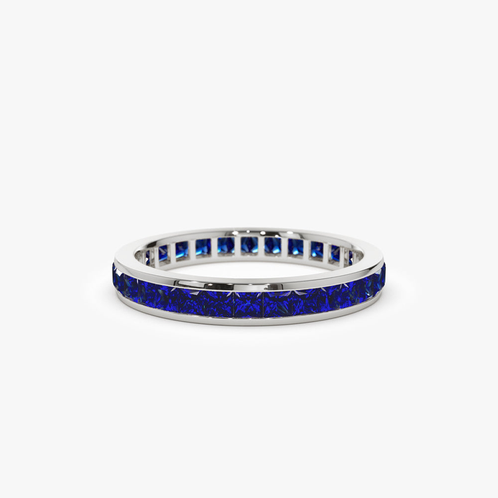 OBFJ2081 - 14k Gold Full Eternity Princess Cut Sapphire Ring 7