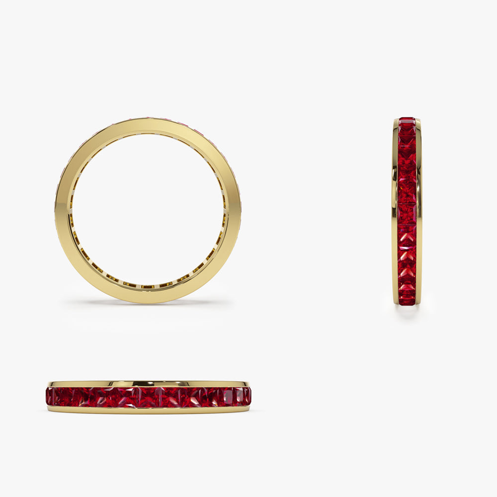 OBFJ2082 - 14k Gold Full Eternity Princess Cut Ruby Ring 7
