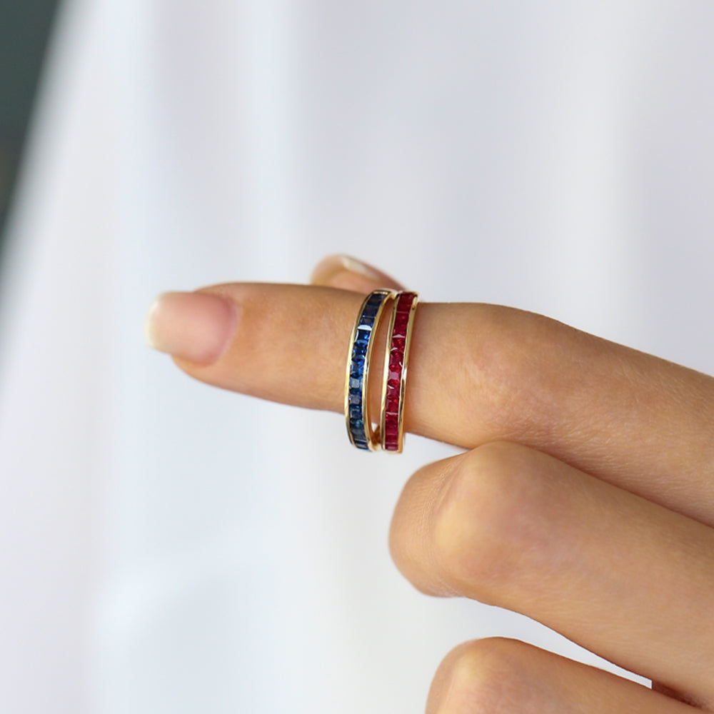OBFJ2082 - 14k Gold Full Eternity Princess Cut Ruby Ring 4