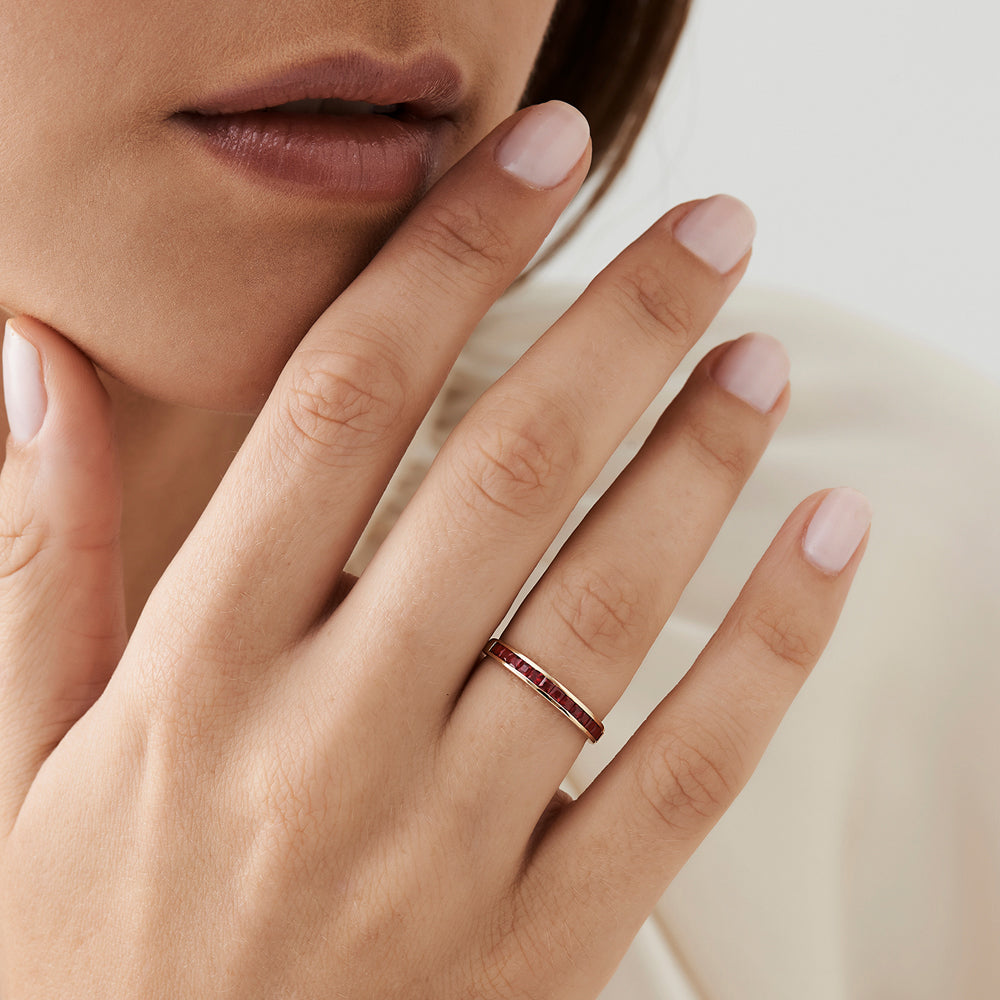 OBFJ2082 - 14k Gold Full Eternity Princess Cut Ruby Ring 2