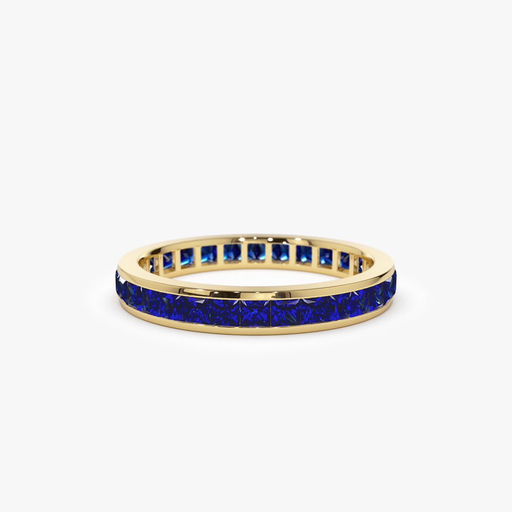 OBFJ2081 - 14k Gold Full Eternity Princess Cut Sapphire Ring 1