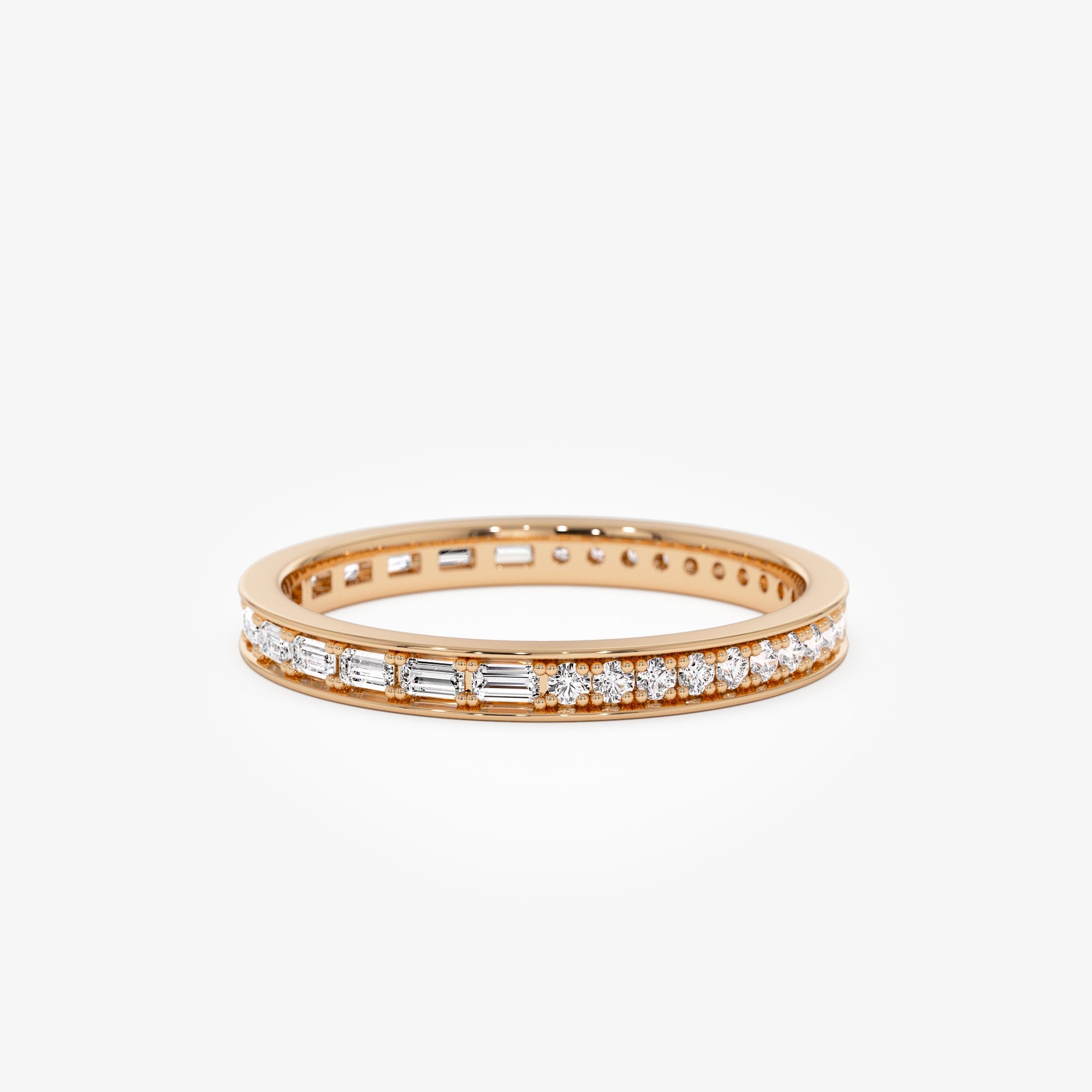 OBFJ0643 - 14k Half Baguette Half Round Diamond Eternity Band 7