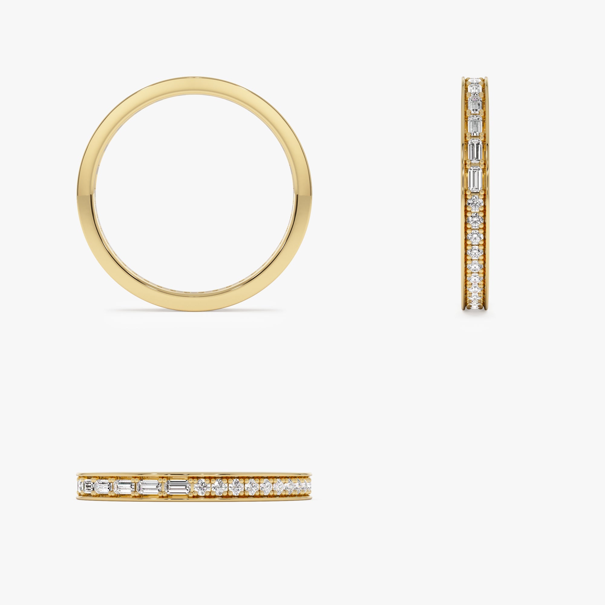 OBFJ0643 - 14k Half Baguette Half Round Diamond Eternity Band 9