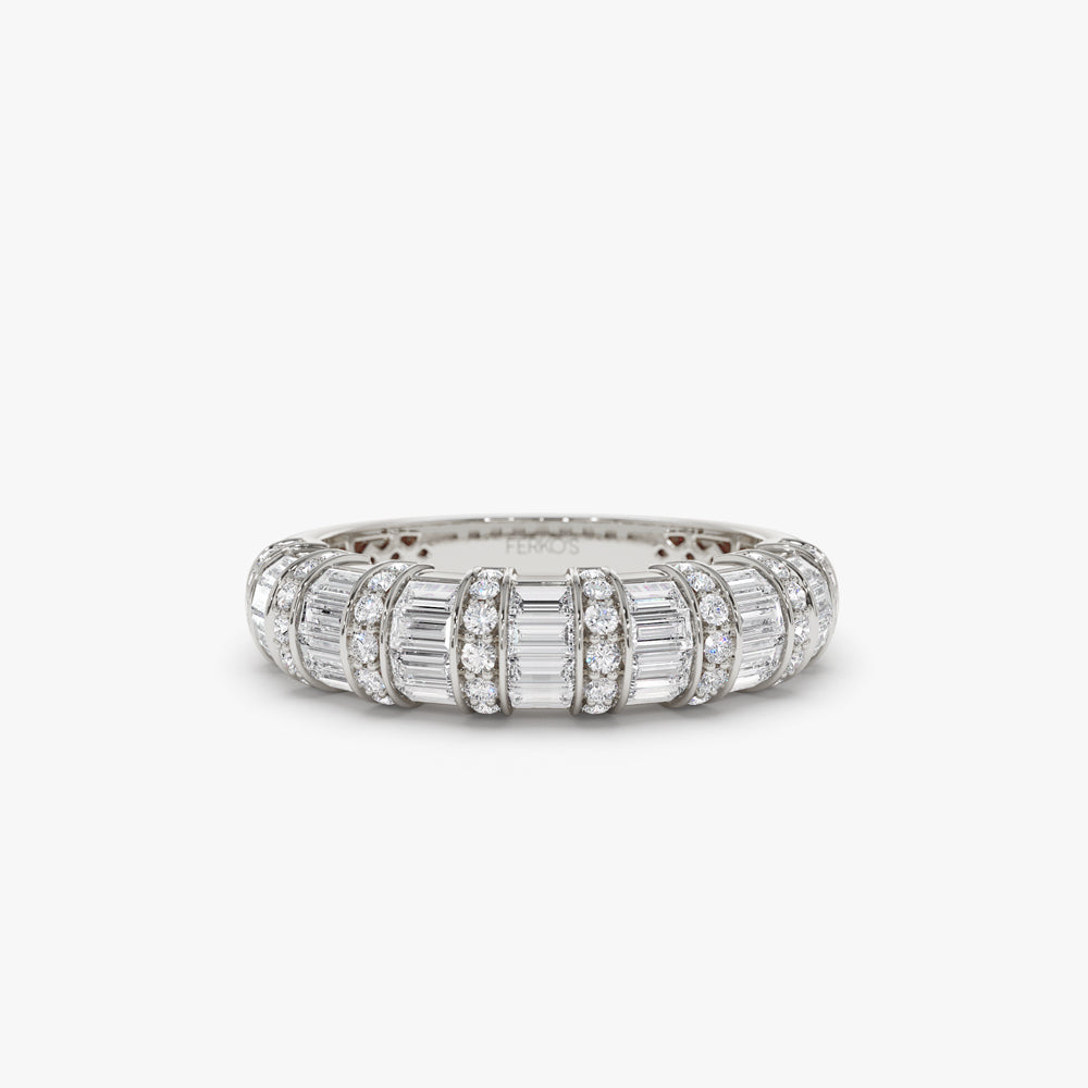 OBFJ2098 - 14k Dome Baguette Diamond Women's Anniversary Ring 7