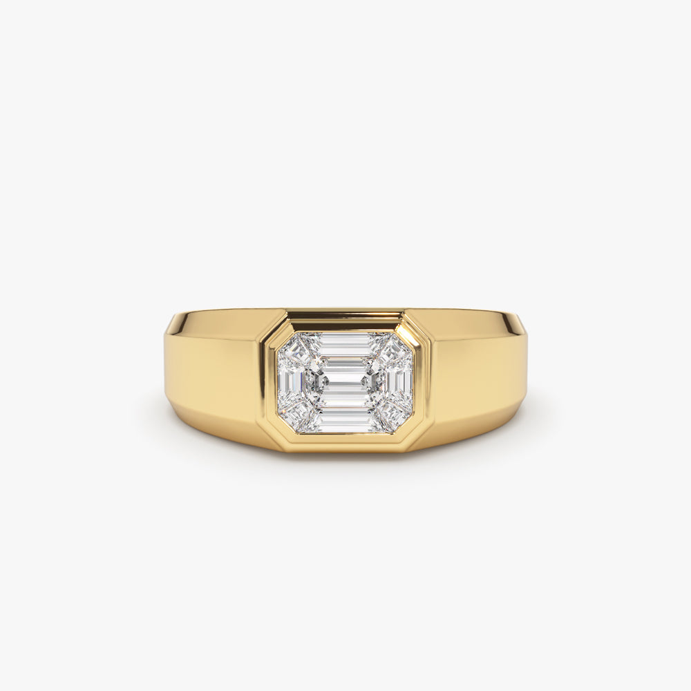 OBFJ2099 - 14k Emerald Cut Illusion Mosaic Solitaire Pinky Ring 1