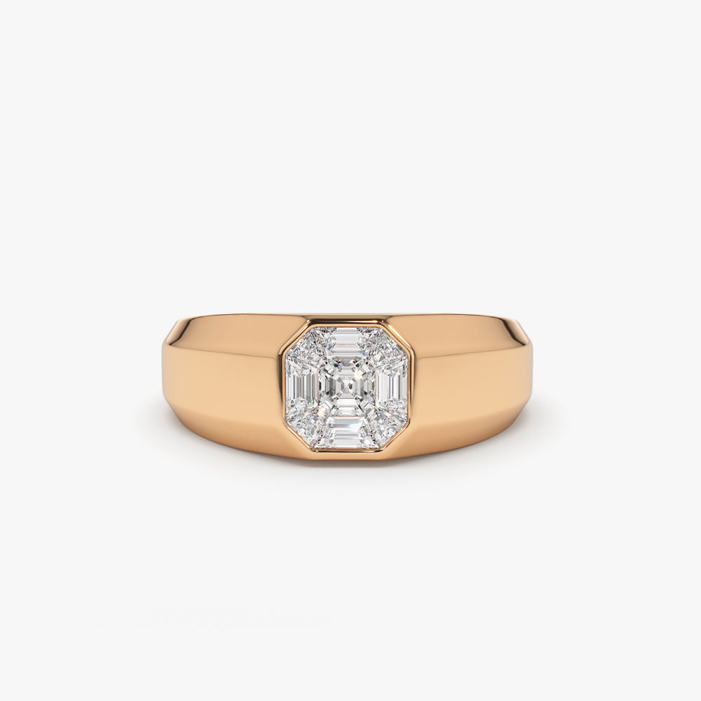 OBFJ2111 - 14k Asscher Cut Illusion Mosaic Solitaire Pinky Ring 8