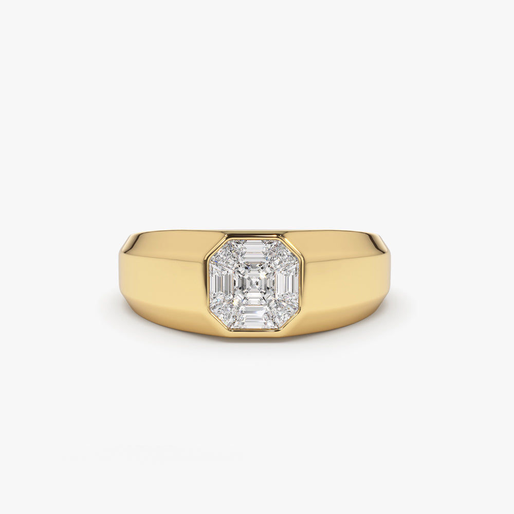 OBFJ2111 - 14k Asscher Cut Illusion Mosaic Solitaire Pinky Ring 1