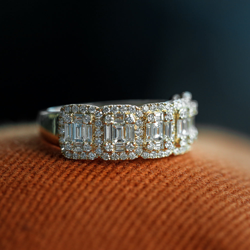 OBFJ2086 - 14k Baguette and Round Halo Diamond Ring 5