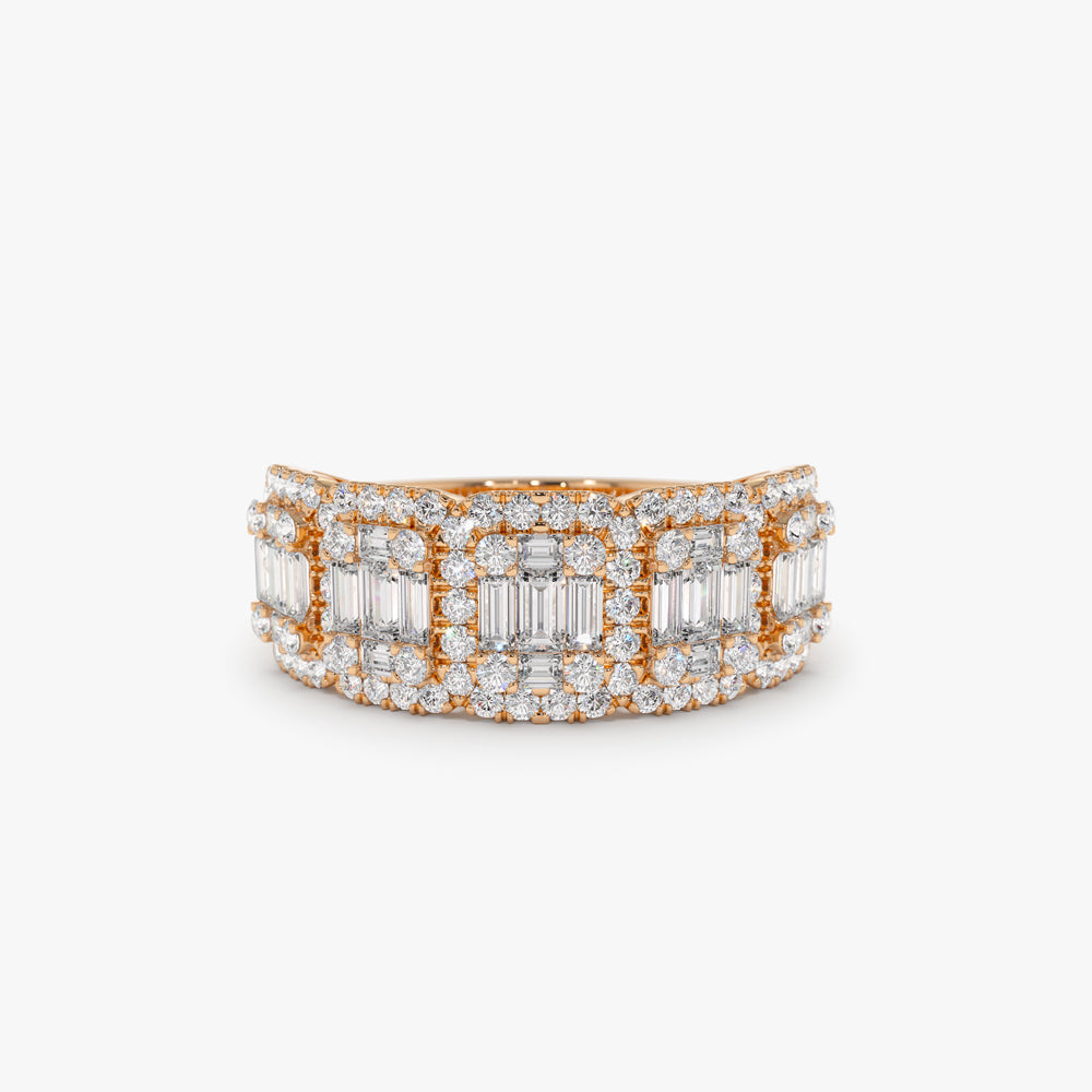 OBFJ2086 - 14k Baguette and Round Halo Diamond Ring 6