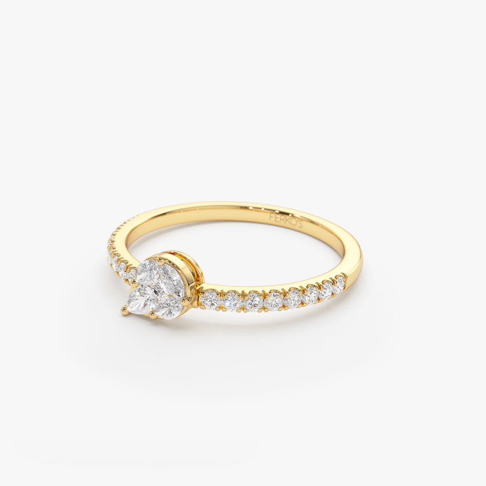 OBFJ2149 - 14k Pear Shape Illusion Setting Diamond Engagement Ring 7