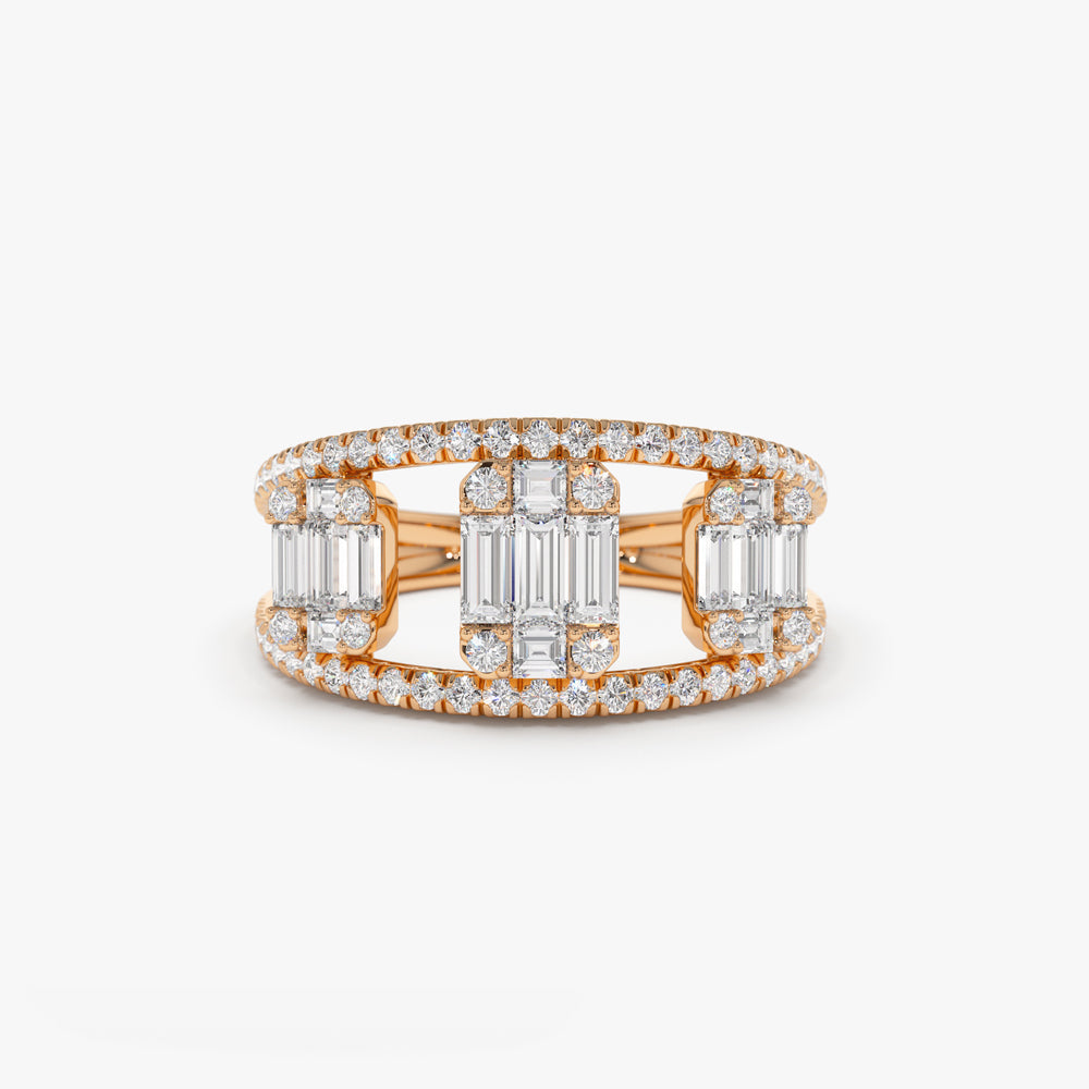 OBFJ2186 - 14k Baguette and Round Diamond Illusion Setting Cocktail Ring 7