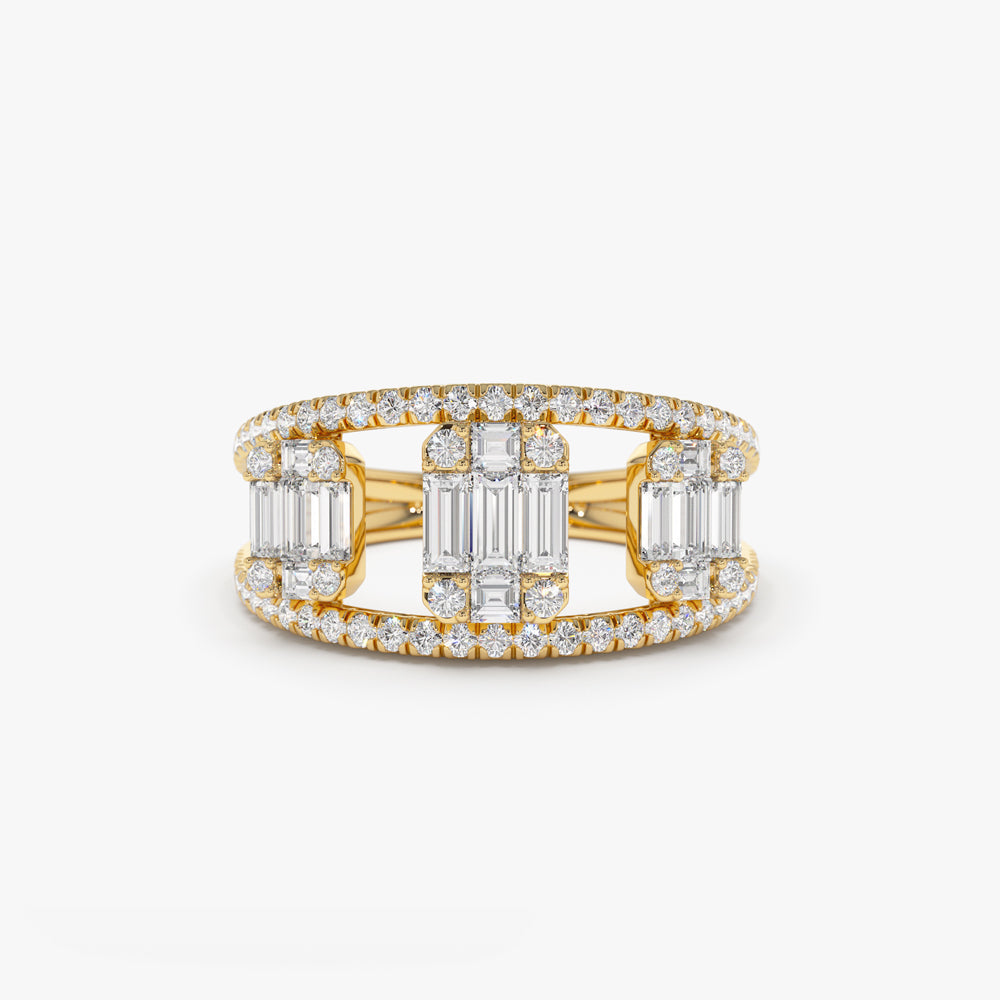 OBFJ2186 - 14k Baguette and Round Diamond Illusion Setting Cocktail Ring 1
