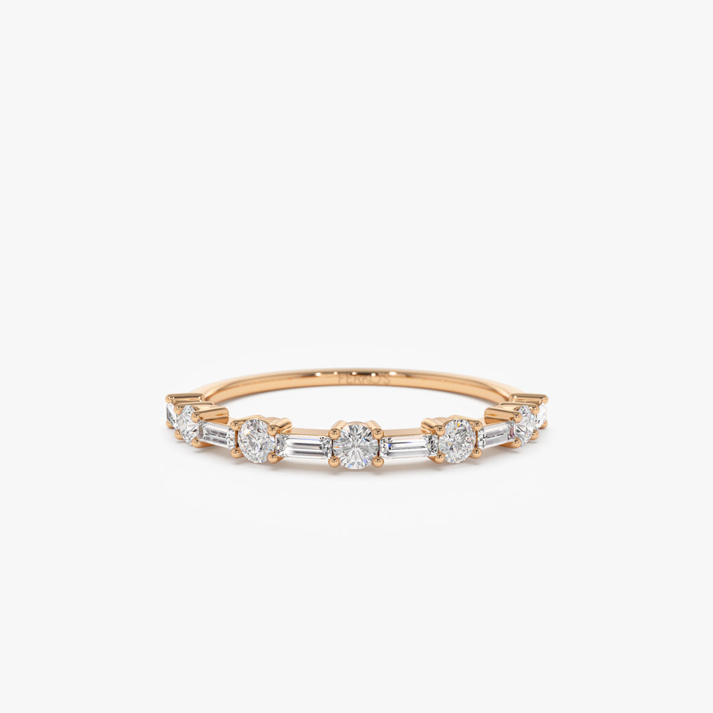 OBFJ2201 - 14k Baguette and Round Diamond Alternating Ring 6