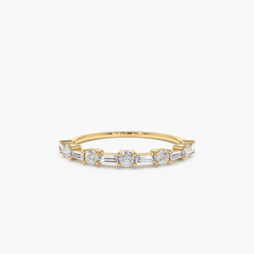 OBFJ2201 - 14k Baguette and Round Diamond Alternating Ring 1