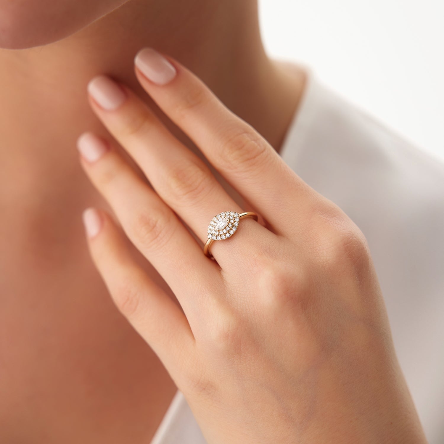 OBFJ1527 - 14k East to West Double Halo Marquise Diamond Ring 3