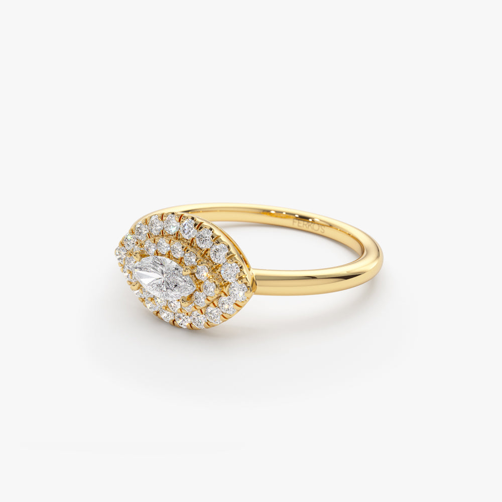 OBFJ1527 - 14k East to West Double Halo Marquise Diamond Ring 6