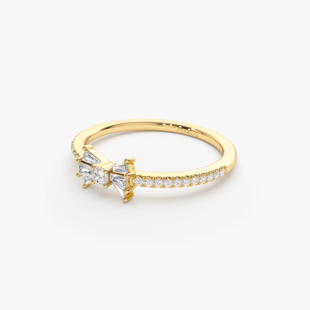 OBFJ2197 - 14k Baguette and Round Diamond Bow Ring 7