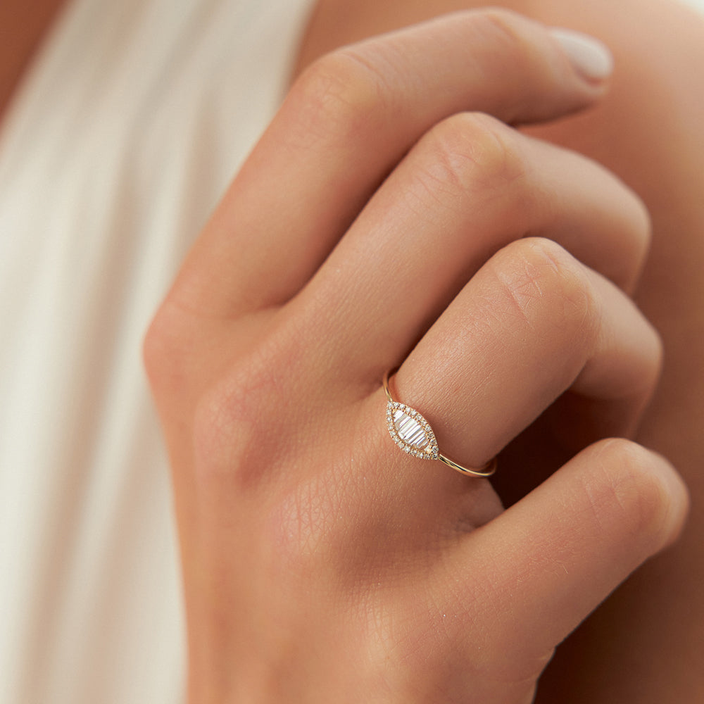 OBFJ2244 - Marquise Baguette Diamond Ring in 14K 3