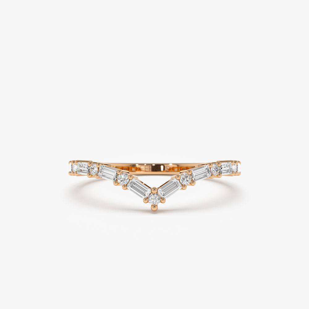 OBFJ2199 - 14k Baguette and Round Diamond Chevron Ring 6