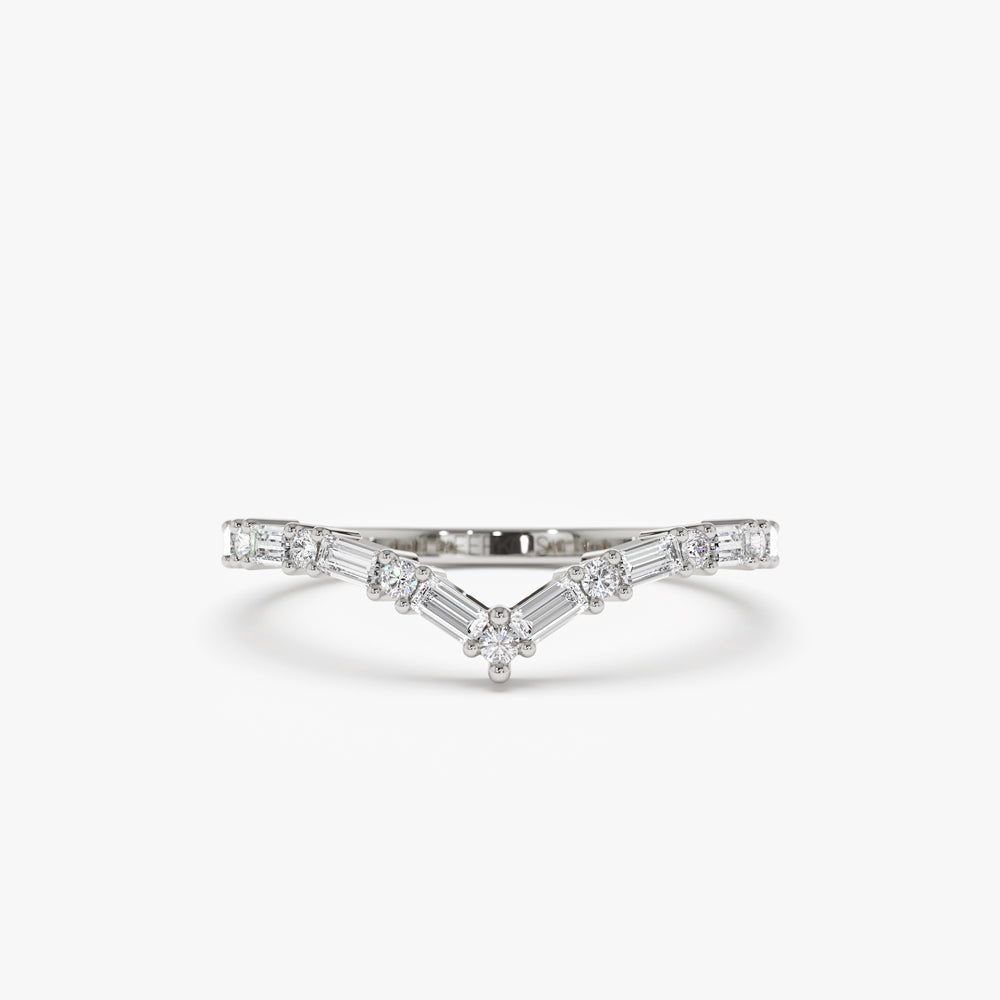 OBFJ2199 - 14k Baguette and Round Diamond Chevron Ring 5