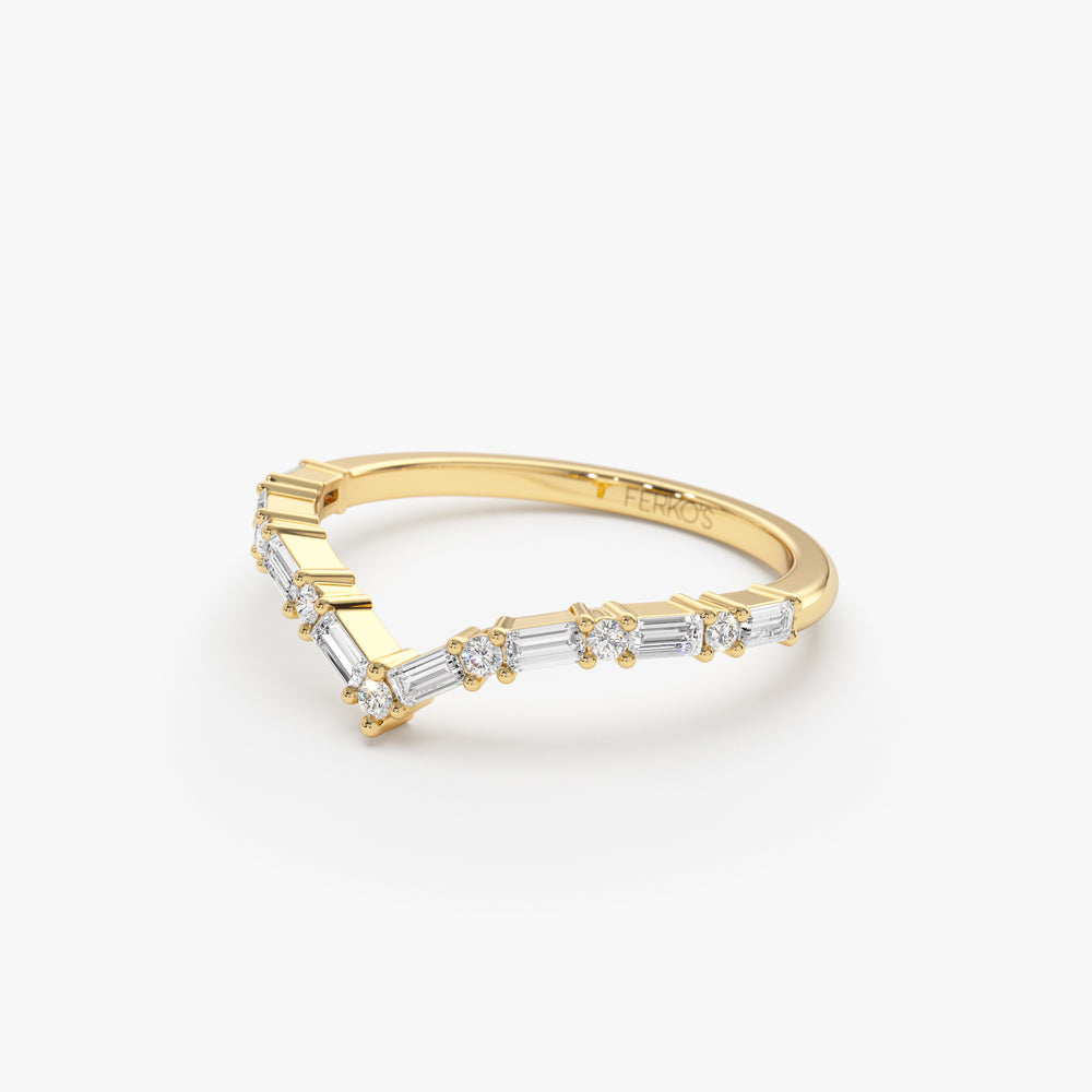 OBFJ2199 - 14k Baguette and Round Diamond Chevron Ring 7