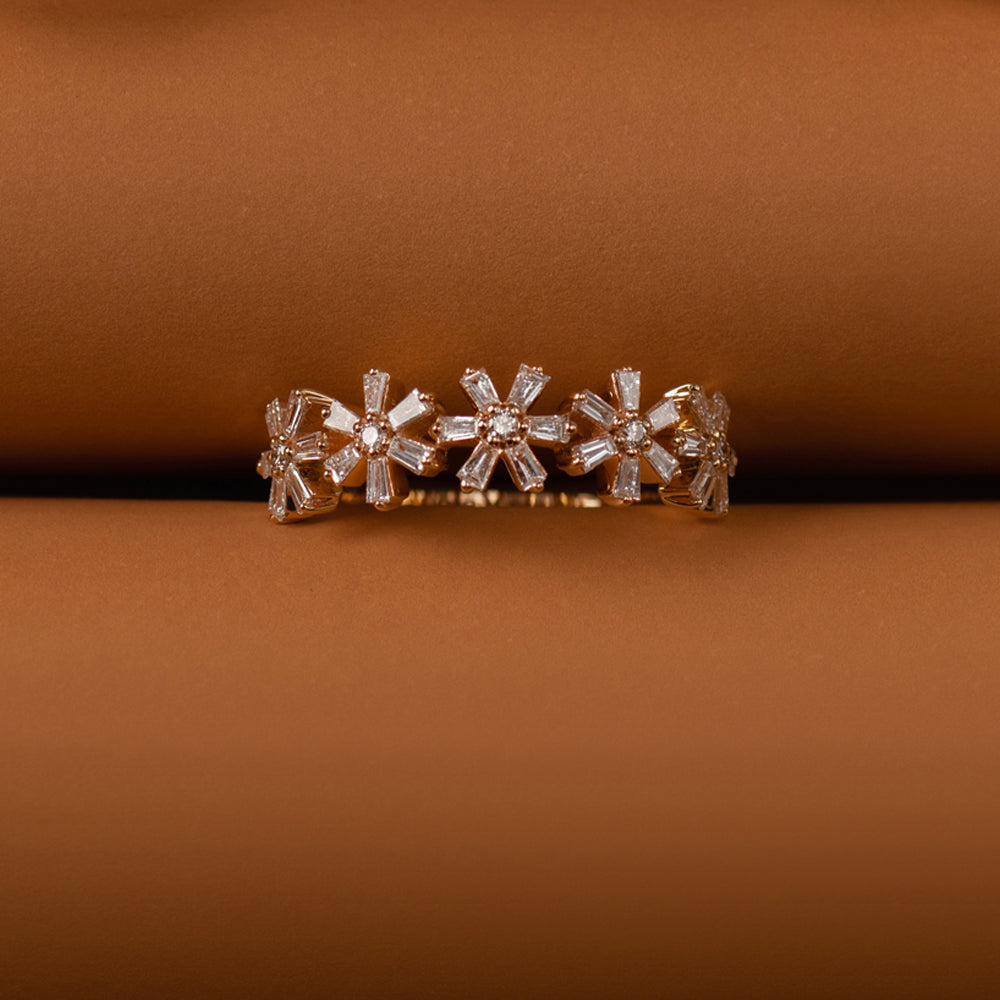 OBFJ2198 - 14K Baguette Diamond Multi Flower Design Ring 7