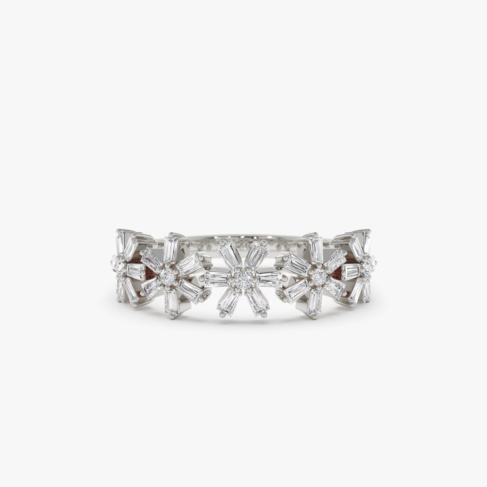 OBFJ2198 - 14K Baguette Diamond Multi Flower Design Ring 9